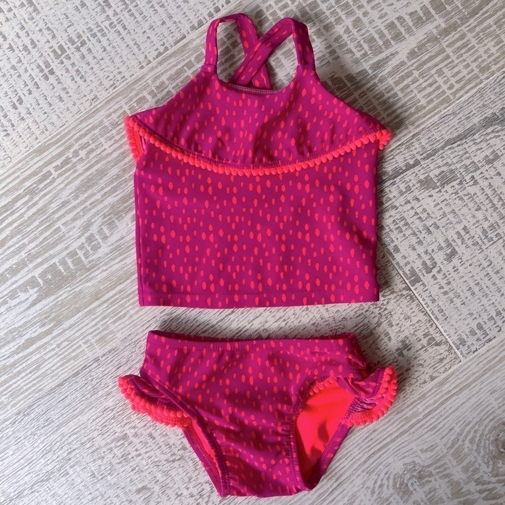 Cat & Jack Baby Girl Sz 18 mo two piece bikini Tankini Swim suit pink coral